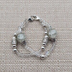 6 Inch Sterling Silver Glass And Beaded Handmade Bracelet B533